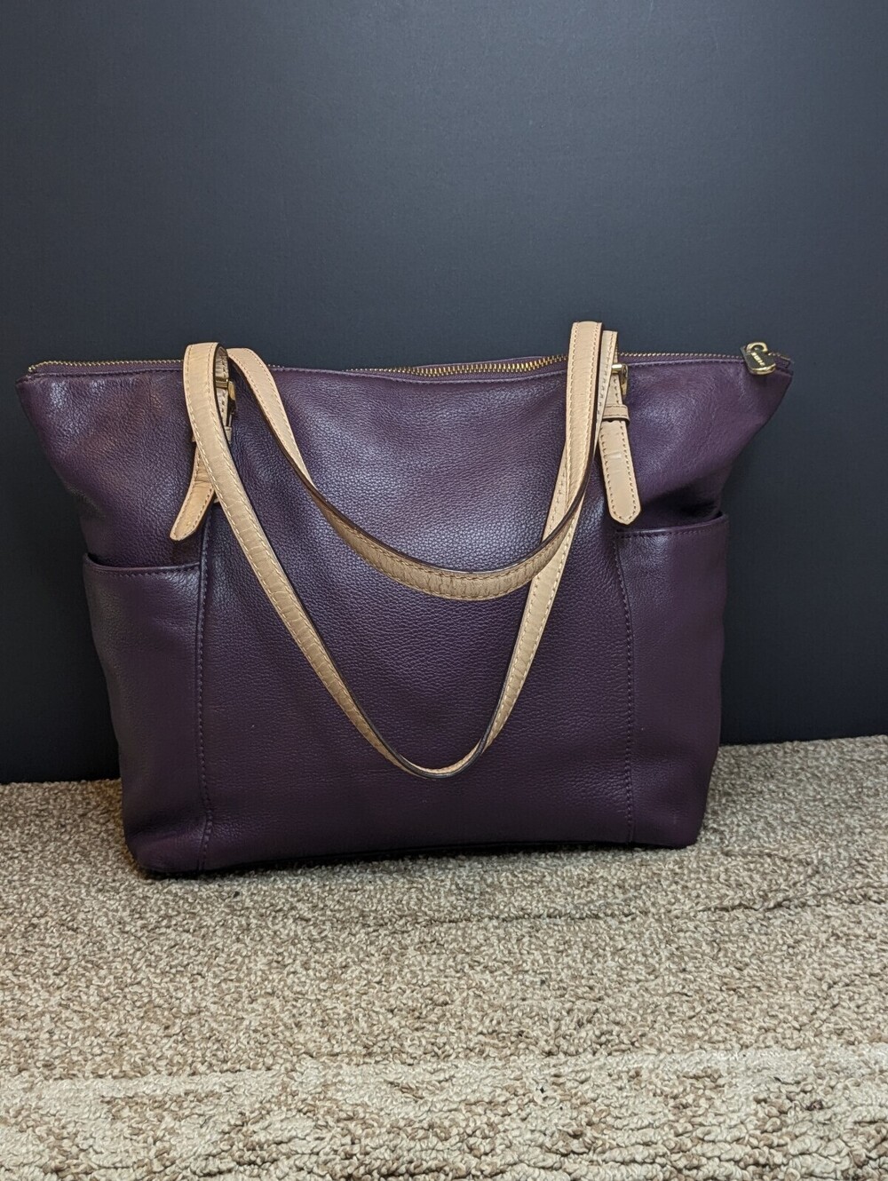 Michael Kors Jet Set Tote Shoulder Bag Purple Pebbled Leather - Picture 3 of 9